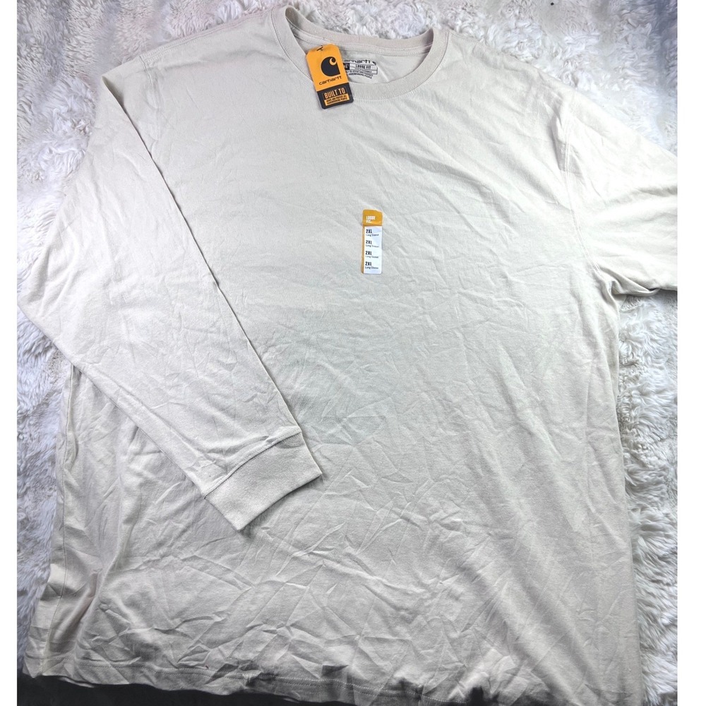 Carhartt Mens 2XL Loose Fit Long Sleeve Graphic Logo T-Shirt Cream Beige New A24